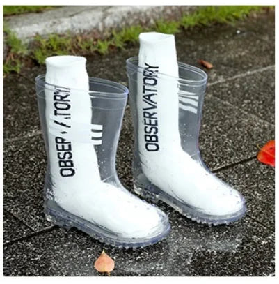 Children's Waterproof PVC Transparent Rain Boots Non-Slip Fashion Water Shoes for Primary School Boys Big Kids