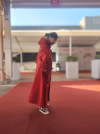 Women's Lightweight Breathable Long Wind Break Poncho Waterproof Red Color Korean Custom Raincoat Trench Coat