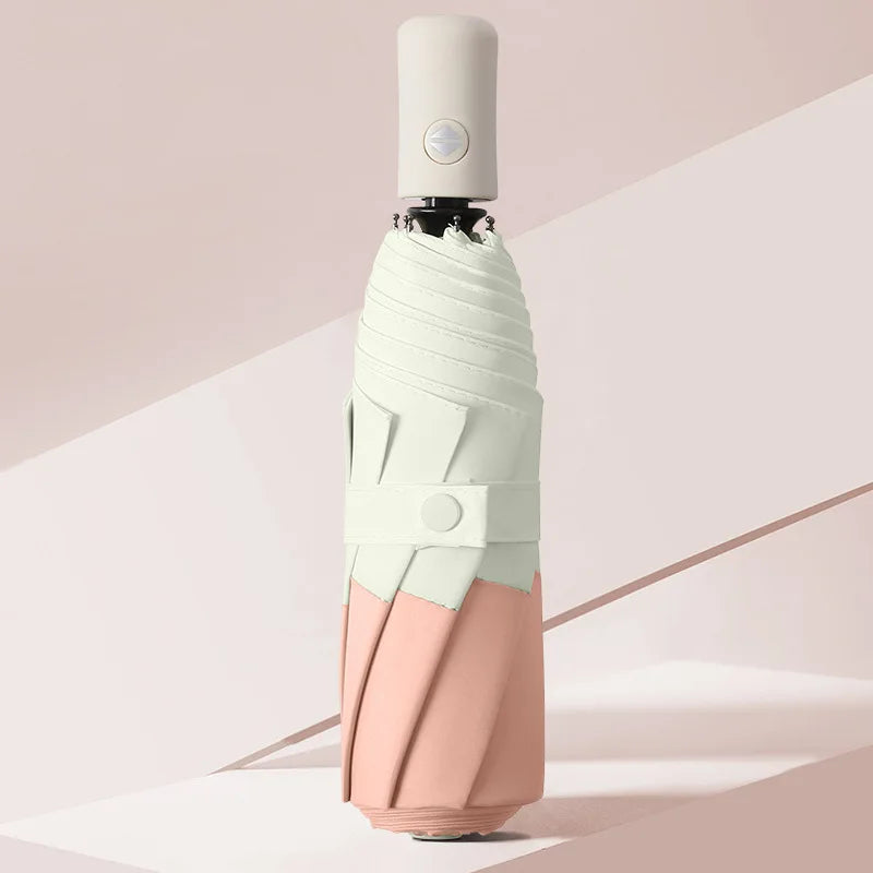Korean Japanese Ins Small Fresh Ladies Umbrella Three Folding Customized Logo Two Color Stitching Plastic Handle Business 6K
