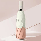 Korean Japanese Ins Small Fresh Ladies Umbrella Three Folding Customized Logo Two Color Stitching Plastic Handle Business 6K