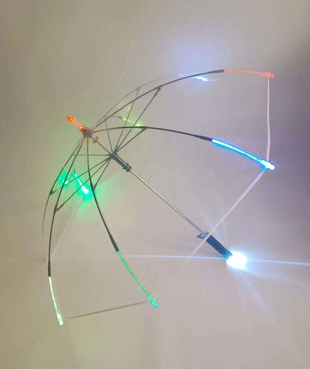 Glowing Flash Umbrella LED Waterproof Transparent Straight Pole Umbrella for Sunny