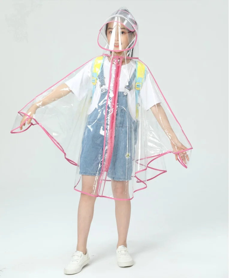Fashion Transparent Kids Raincoat With Zipper Waterproof Cardigan for Primary Secondary School for Rainy Days Made EVA Children