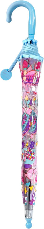 Kids Transparent Dome Bubble Umbrella Comfortable Fabric Sun Shield With Easy Grip Curved Plastic Handle for Toddler Boys Girls