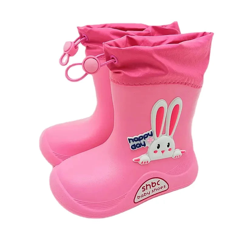 Unisex EVA Rain Boots Lovely Cartoon Design Lightweight High-Style Mid-Calf Shoes Non-Slip Cute Insole Cotton Lining Camping