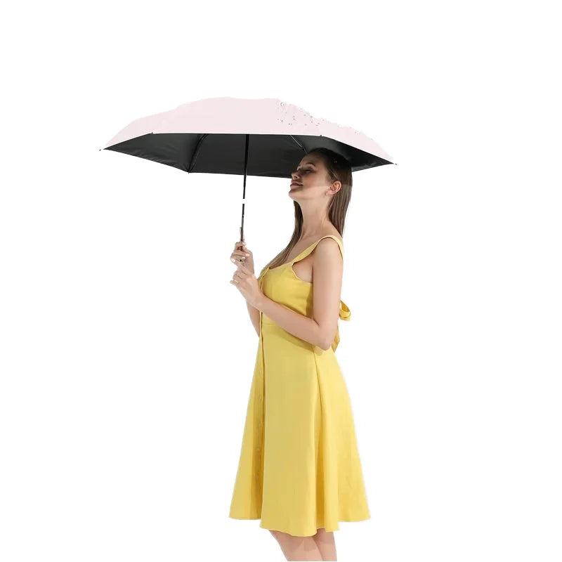 23-Inch Large Size Full Automatic 3-Folding Umbrella 10 Rainproof UV Proof Pongee Fabric Metal Plastic Logo Adults Traveling
