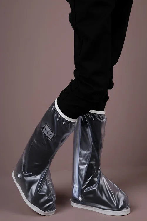 PVC Mid-Calf Rain Boots Waterproof Warm Reusable Rubber Autumn Motorcycle Riding Recyclable PVC Shoe Cover Protector LED Light