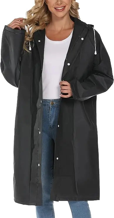 Women and Unisex Reusable Waterproof Long EVA Rain Poncho Packable Hooded Rain Jacket for Adults for Tourism and Motorcycle Use