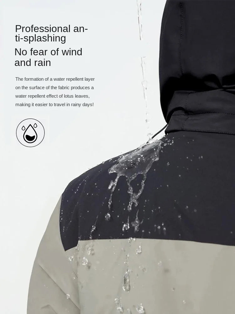 Men's Lightweight Waterproof Zippered Hooded Bomber Jacket with Heart Pattern Fall Streetwear Windbreaker