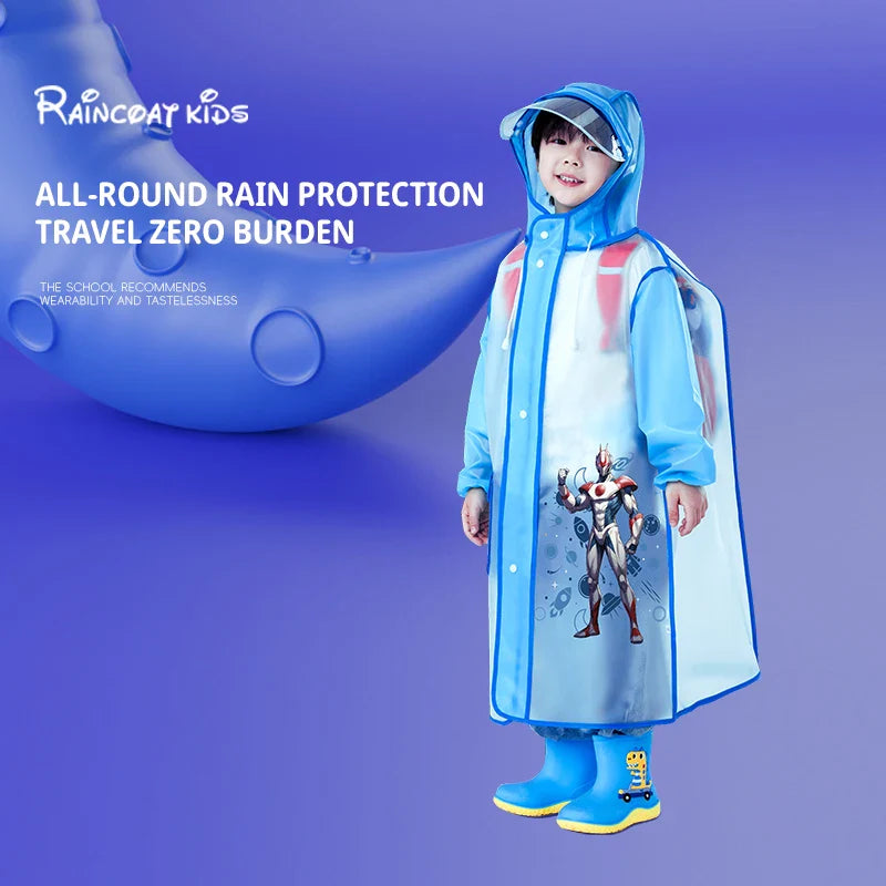 Factory  High Quality Thickened EVA Waterproof Kids Poncho Cartoon Rain Coat for School Children