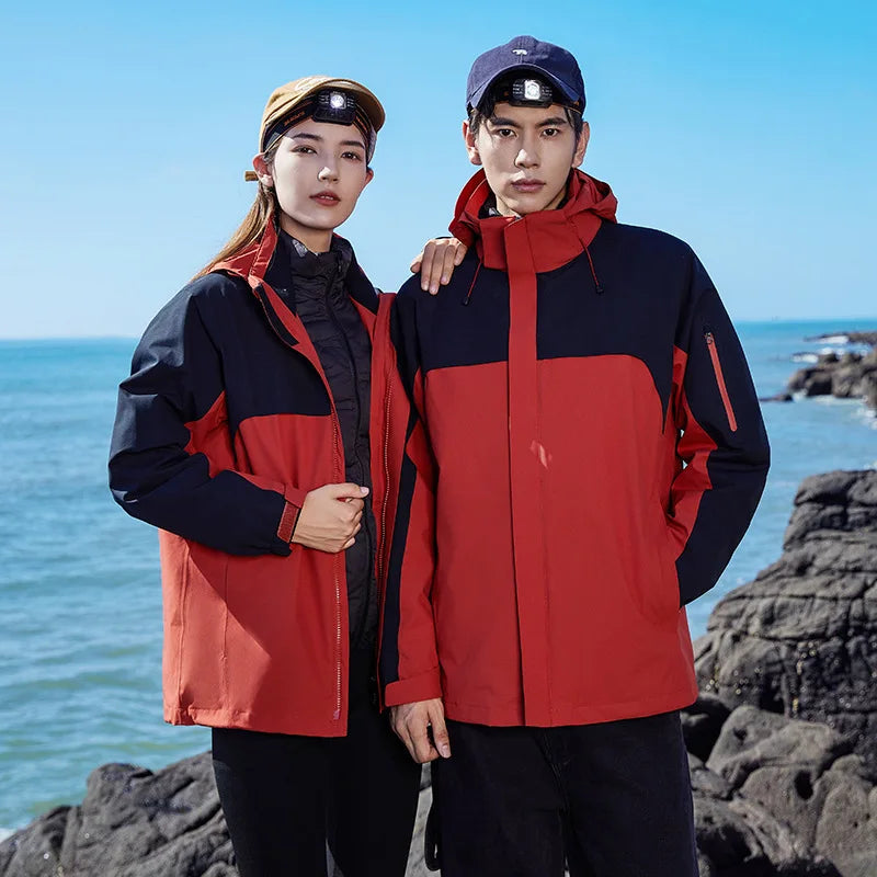 Three-in-One Windbreaker Winter Down Jacket for Women & Men Outdoor Mountaineering Suit with Zipper Windproof & Waterproof Main image