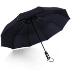 23-Inch Large Size Full Automatic 3-Folding Umbrella 10 Rainproof UV Proof Pongee Fabric Metal Plastic Logo Adults Traveling