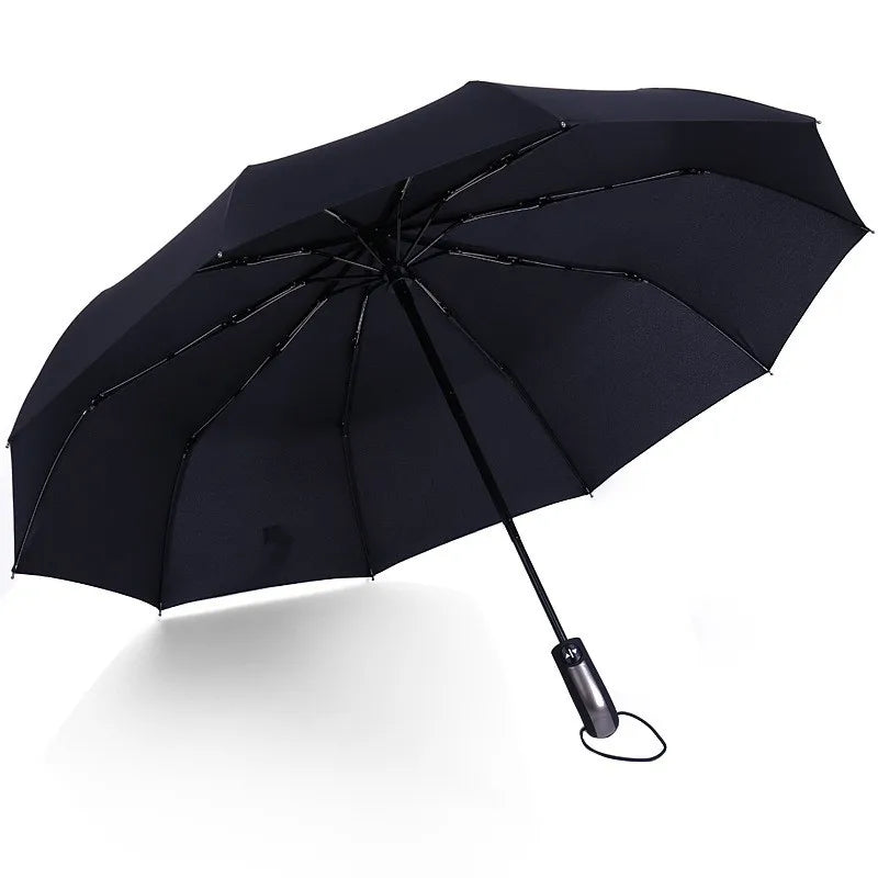 23-Inch Large Size Full Automatic 3-Folding Umbrella 10 Rainproof UV Proof Pongee Fabric Metal Plastic Logo Adults Traveling