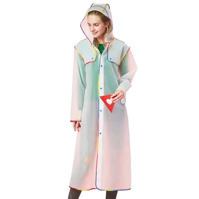 Unisex EVA Rain Poncho Adults Customizable XXL Long Cape Colorful Hem Waterproof Rain Jacket Outdoor Hiking Travel Logo
