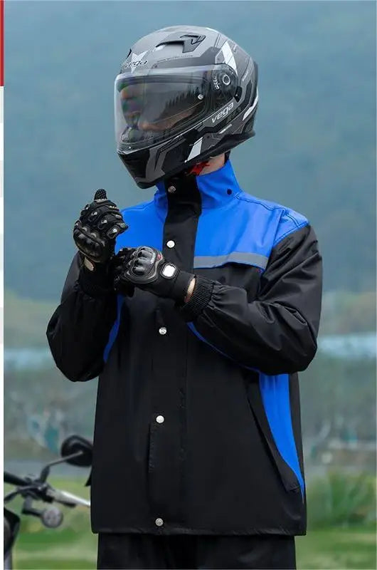 Men's Moto Style Long-Body Nylon Raincoat Rainpants Suit Windproof Quick-Drying Split-Style Hooded Poncho Pattern for Motorcycle Secondary image