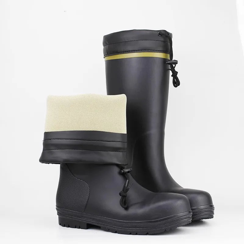 Men's Anti-Smashing Rubber Rain Boots With Steel Toe Fashion High Tube Water Boots for Work Waterproof Labor Protection