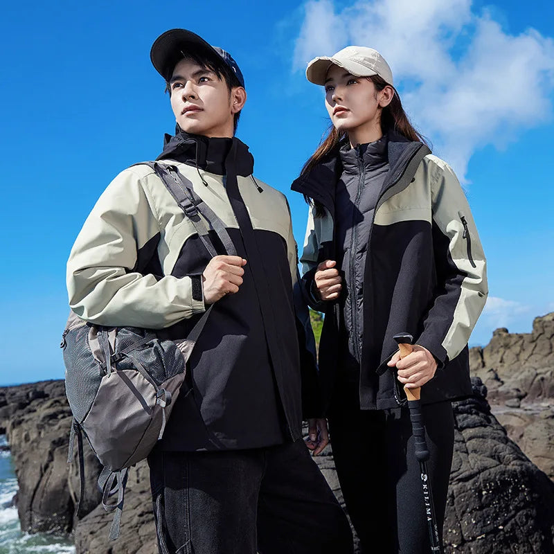 Three-in-One Windbreaker Winter Down Jacket for Women & Men Outdoor Mountaineering Suit with Zipper Windproof & Waterproof Secondary image