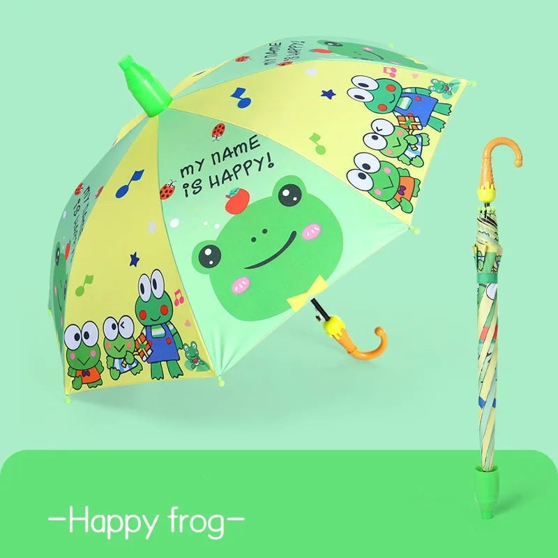 High Quality Kids Cartoon Rain Wind Umbrella Customized Cheap Polyester Straight Design Manual Curved Plastic Wholesale Cars Use