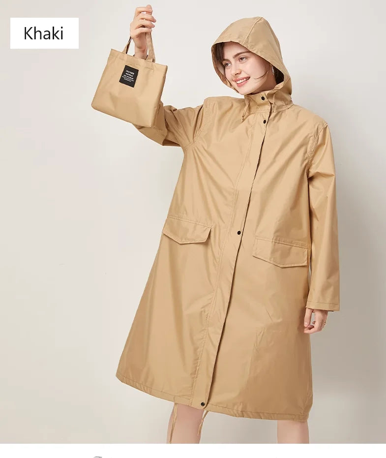 New Fashionable Trench Coat Style Solid Color Printed Raincoat for Outdoor Travel, Suitable for Adult Men and Women Couples Secondary image