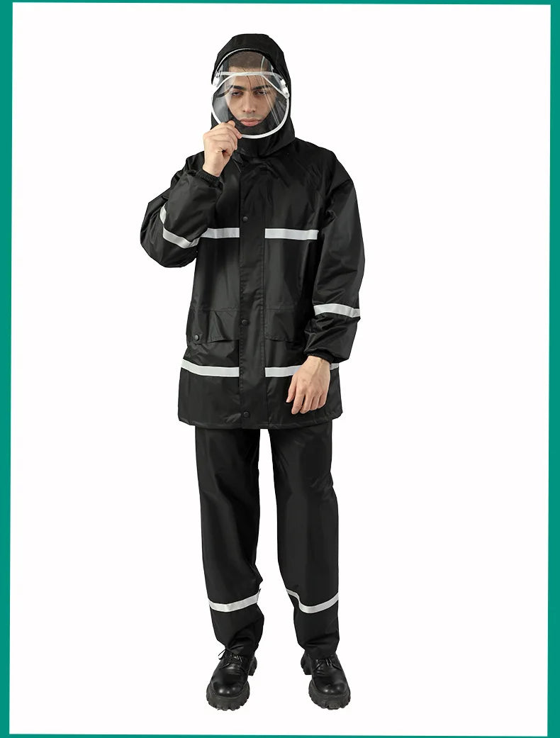 Whole Sale Factory Price Rain Suit Rainproof  Raincoat Set With Pants Waterproof Custom Rain Coat With Reflection Tapes