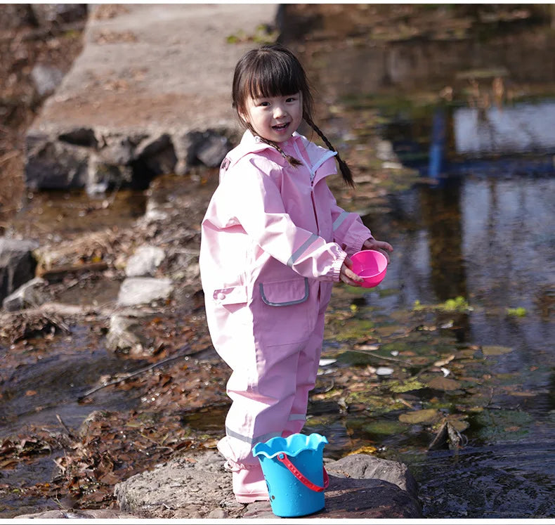 Kids Outdoor One-Piece Raincoat Breathable Polyester Clothing Waterproof Body Logo Decoration for Rain and Travel for Girls