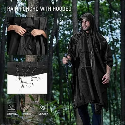 Hooded Rain Poncho for Adult With Pocket, Waterproof Lightweight Unisex Raincoat for Hiking Camping Emergency