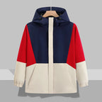 Men's Lightweight Waterproof Zippered Hooded Bomber Jacket with Heart Pattern Fall Streetwear Windbreaker