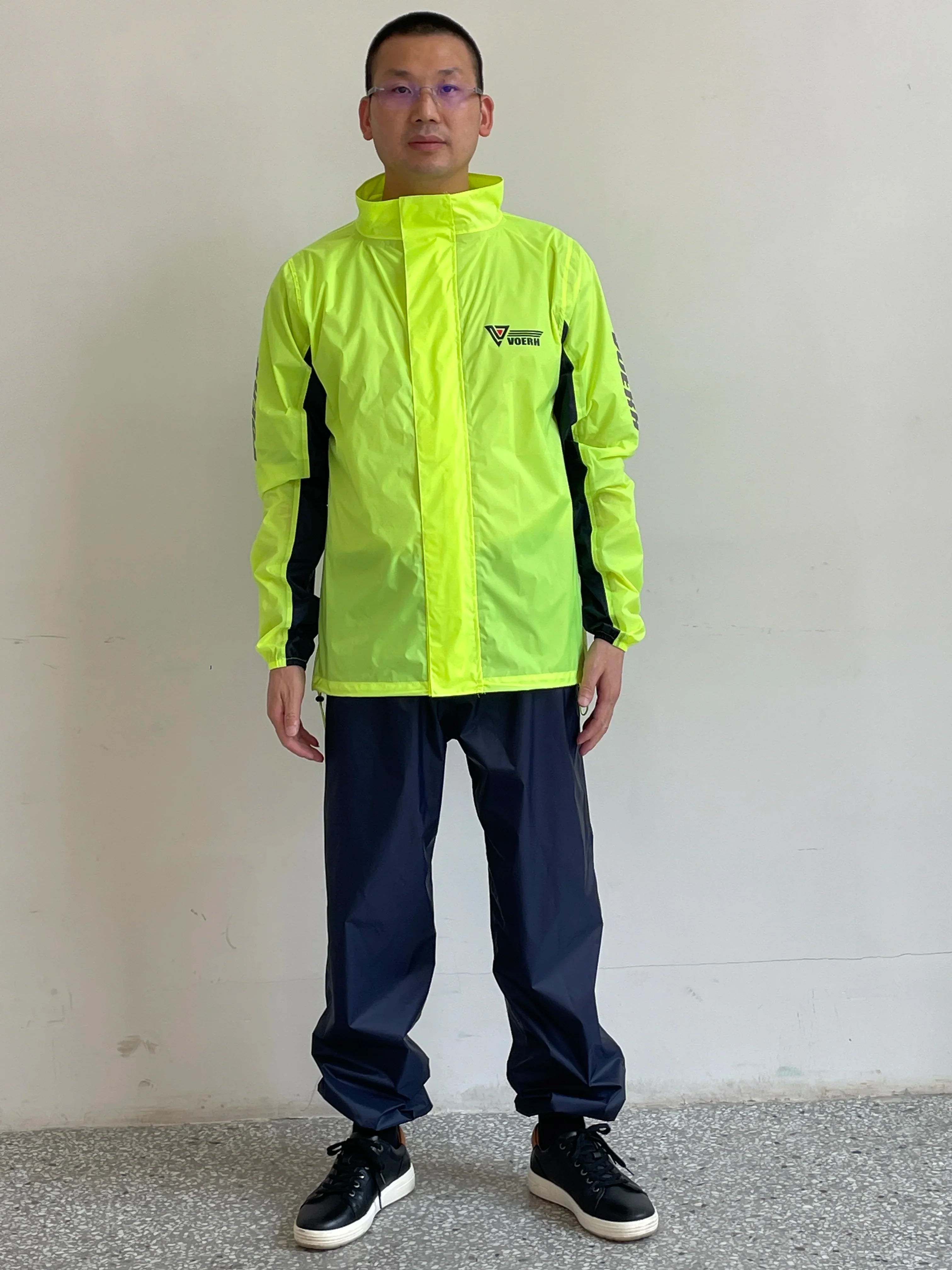 Nylon Waterproof Rain Coat Motorcycle Raincoat Weight Rain Jacket Rain Suits Pants Raincoat Hooded Fluorescent Green