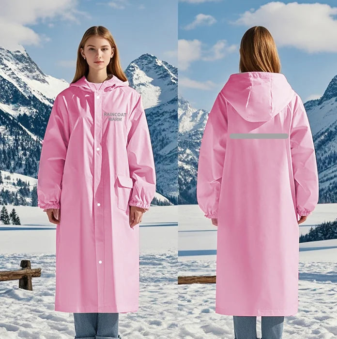 Adult Double Layer Raincoat With Warm Fleece Lining Logo Hood Waterproof Reflection Tape Outdoor Travel Riding Rain Boys Girls Main image