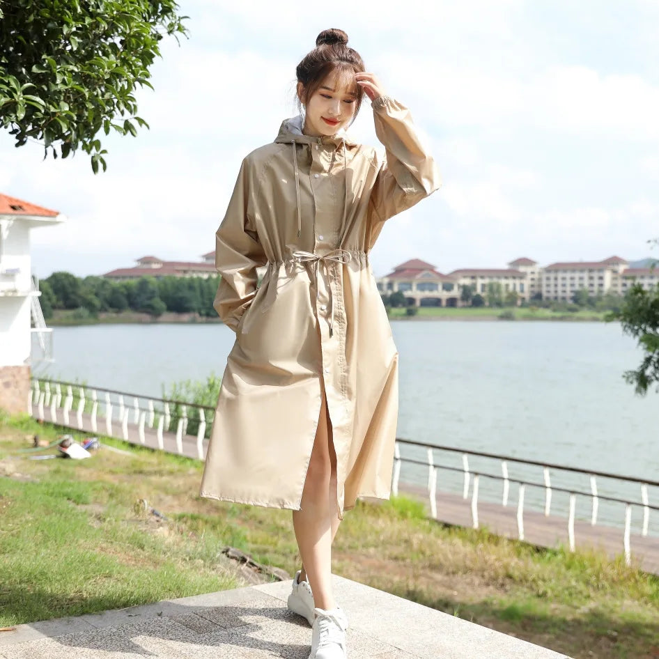 Japan South Korea Women's Lightweight Nylon Raincoat Breathable Long Fashion Waterproof Raincoat Leisure Hiking Wind Girls