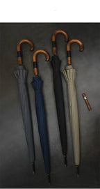 Luxury Automatic Wooden J Handle Business Umbrella With Custom Logo UV Printing Folding Feature for Rain Gifts