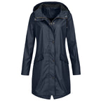 Women's Long Hooded Rain Jacket Outdoor Raincoat Windbreaker Raincoat Waterproof
