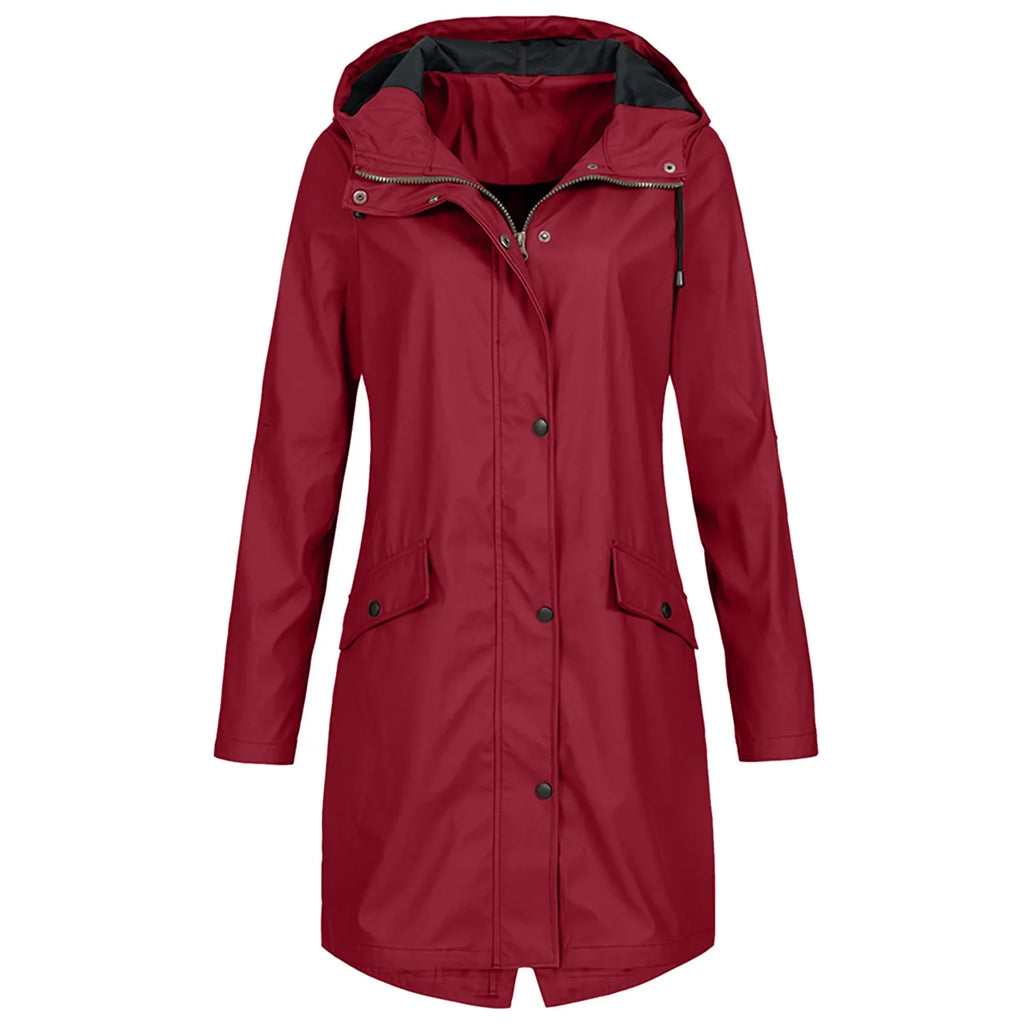 Women's Long Hooded Rain Jacket Outdoor Raincoat Windbreaker Raincoat Waterproof