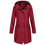 Women's Long Hooded Rain Jacket Outdoor Raincoat Windbreaker Raincoat Waterproof