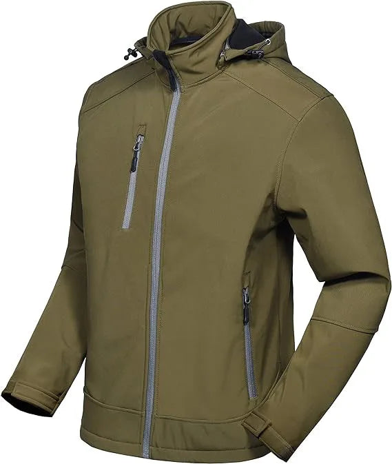 Mens XXL Softshell Jacket Fleece Lined Water Repellent With Removable Hood for Rainy Day Hiking Waterproof Polyester Raincoat Main image
