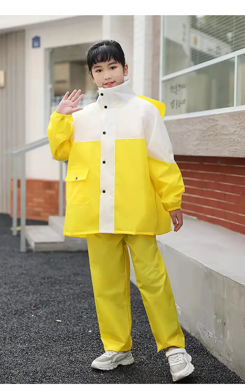 Children's Waterproof Rain Suit Set With Reflective Pants and Hidden Backpack Space Raincoat Custom Logo Decoration for Girls