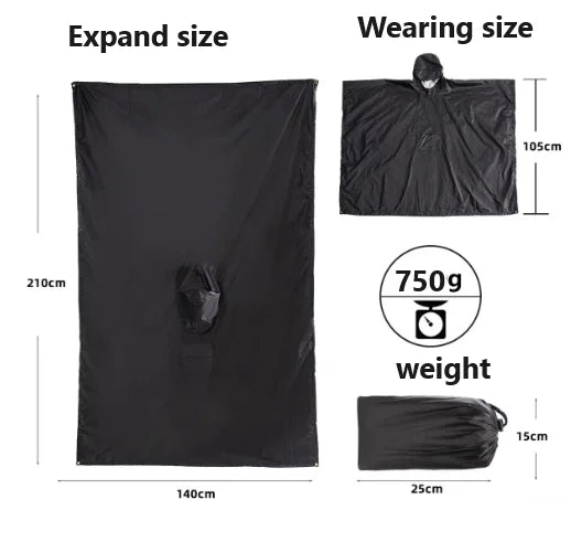 Multi Functional Three in One Hooded Cape, Rain Cape, Canopy Backpack, Mountain Climbing, Outdoor Secondary image