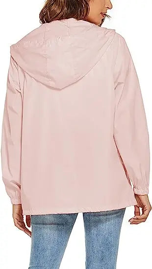 Women's Lightweight Breathable Hooded Raincoat Waterproof Windbreaker for Outdoor Activity Durable Polyester Customizable Logo
