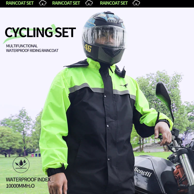 High Reflective Waterproof Cycling Raincoat Suit Hood Jacket Pants Rain Coat Visible Protection Riders Rain Cape for Motorcycle Secondary image