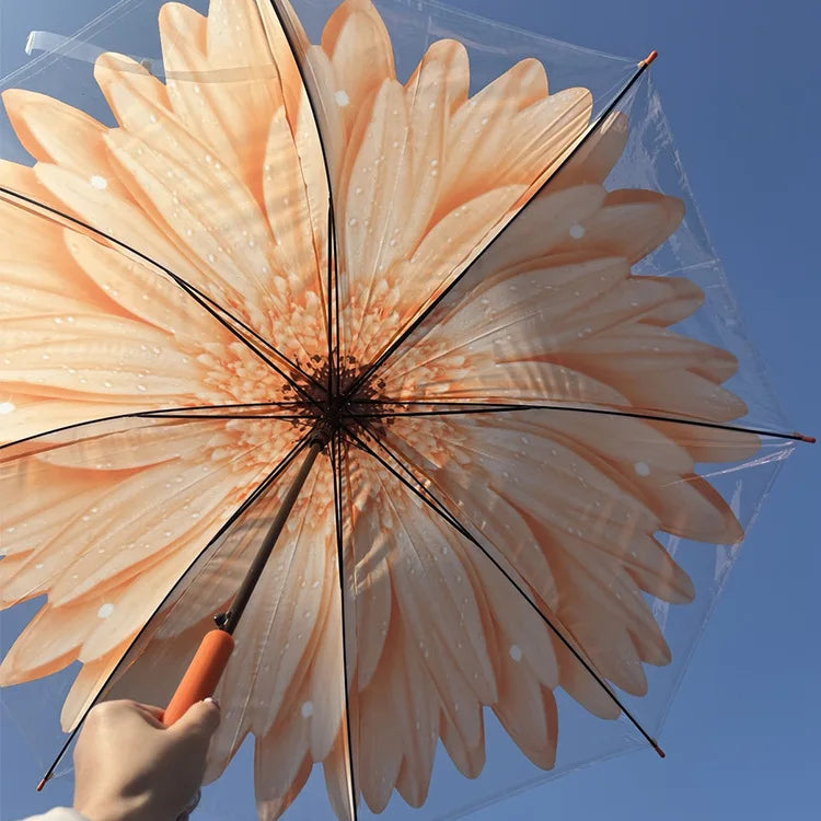 Steel Travel  POE Transparent POE Umbrella Waterproof Adult  With Long Handle Daisy Flower Leaves Umbrella for Kids