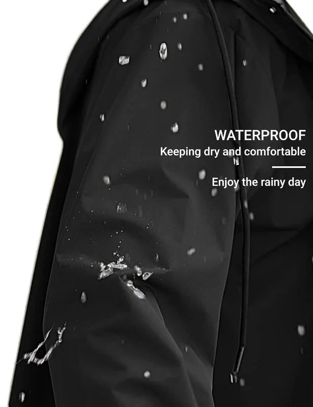 Men's XXL Lightweight Polyester Rainproof Jacket Waterproof Long Sports Raincoat Hood Durable Windproof Adults' Travel Custom