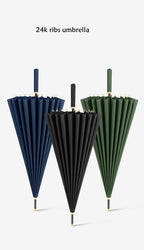 23-Inch 24K Japan Design Straight Umbrella Leather Handle Windproof Rain Customizable Logo Fabric Material Promotional Features