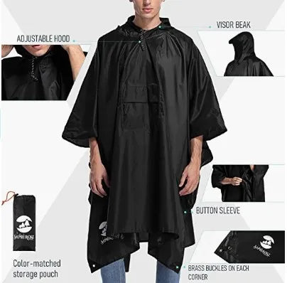 Hooded Rain Poncho for Adult With Pocket, Waterproof Lightweight Unisex Raincoat for Hiking Camping Emergency