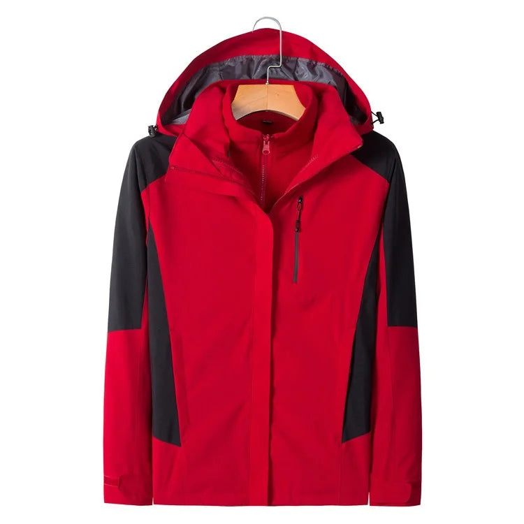 Custom Men Women Couple Hooded Detachable Double Layer Polar Fleece Ski Suit Hiking Jacket Unisex Waterproof Breathable Raincoat