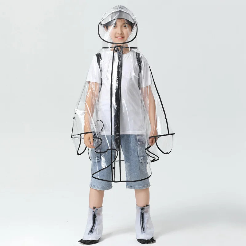 Fashion Transparent Kids Raincoat With Zipper Waterproof Cardigan for Primary Secondary School for Rainy Days Made EVA Children