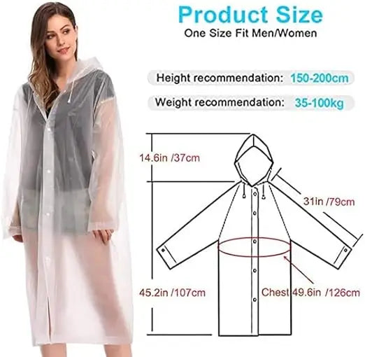 Waterproof EVA Raincoat Poncho for Adults Reusable Windproof Emergency Rainwear Hood Drawstring One Pocket Rainwear Men Women