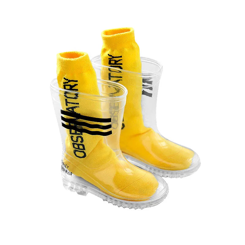 Children's Waterproof PVC Transparent Rain Boots Non-Slip Fashion Water Shoes for Primary School Boys Big Kids Main image