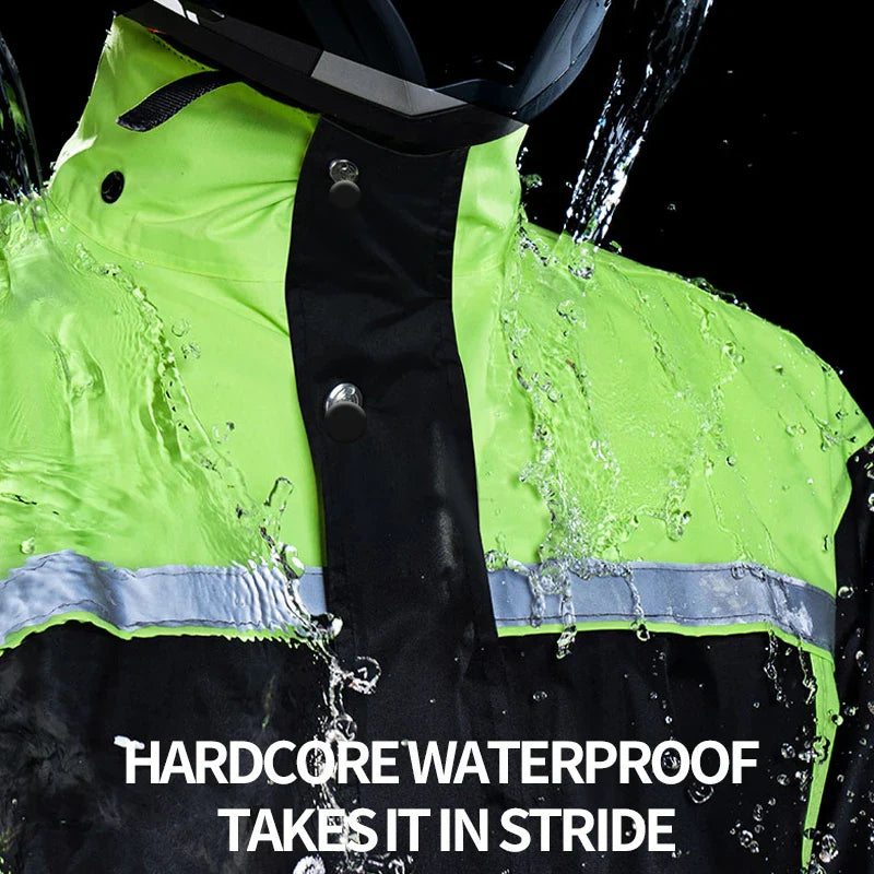 High Reflective Waterproof Cycling Raincoat Suit Hood Jacket Pants Rain Coat Visible Protection Riders Rain Cape for Motorcycle