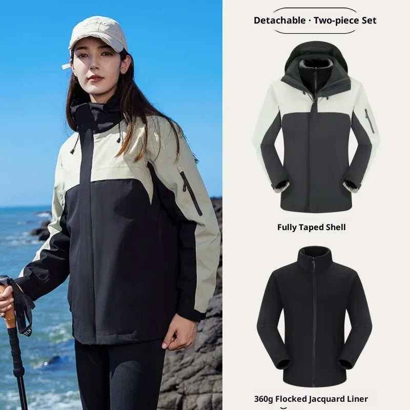 Three-in-One Windbreaker Winter Down Jacket for Women & Men Outdoor Mountaineering Suit with Zipper Windproof & Waterproof