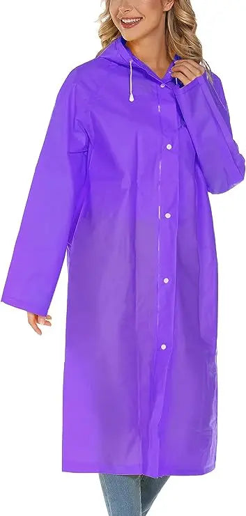 Women and Unisex Reusable Waterproof Long EVA Rain Poncho Packable Hooded Rain Jacket for Adults for Tourism and Motorcycle Use