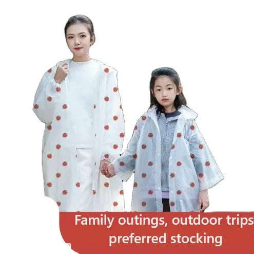 EVA Thickened Fashionable Full-length Printed Raincoat for Adults and Children, Parent-child Hiking